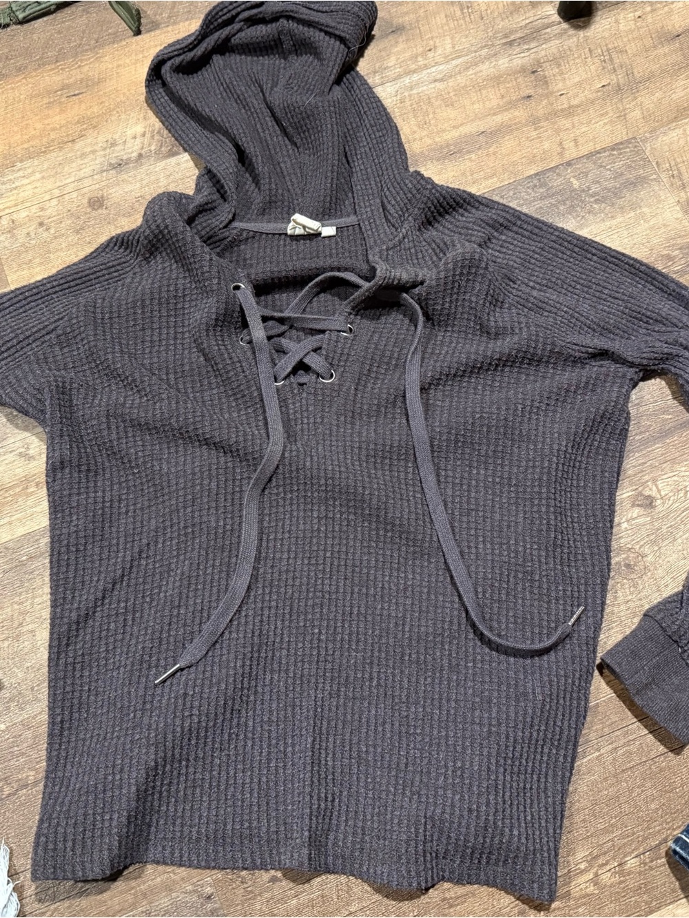 White Crow Charcoal Lace-Up Hooded Thermal Top